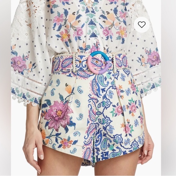 FARM RIO Romantic Bandanas Belted shorts light ivory L - Picture 6 of 17